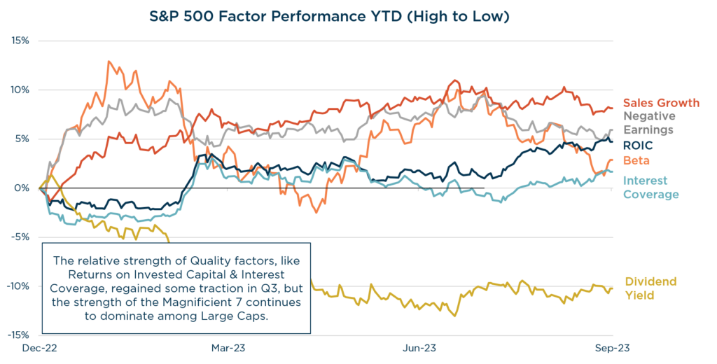 2023 Q3 Quarterly Letter: S&P 500 factor performance high low