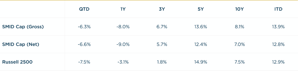 SMID Cap - 1Q2025 vs. R2500 Annualized Returns