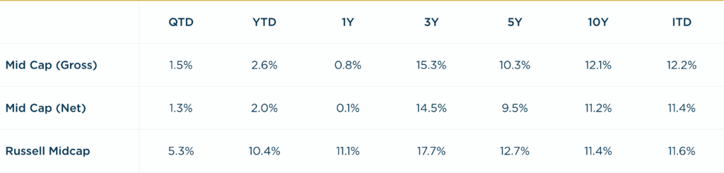 Mid Cap - 3Q2025 vs. RMC Annualized Returns